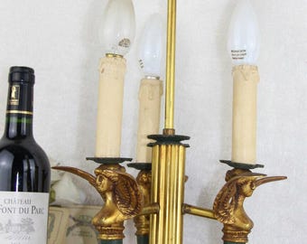 Ancienne lampe de table bouillotte Napoléon III, cariatides et sirènes, figurine