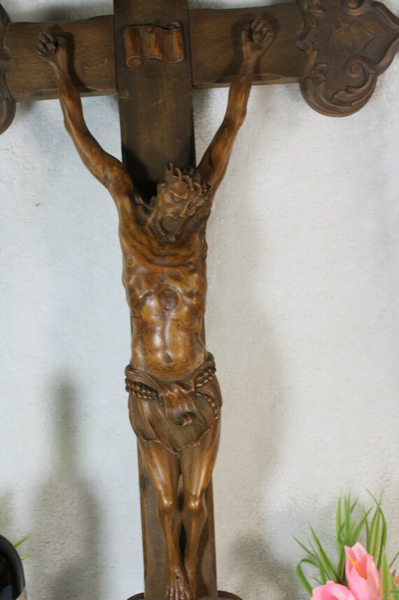 巨大な xxl フランスアンティーク ジャンセニズム 木彫り 十字架