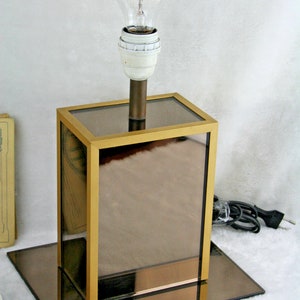 Mid century glass mirror table lamp 1970 hollywood regency