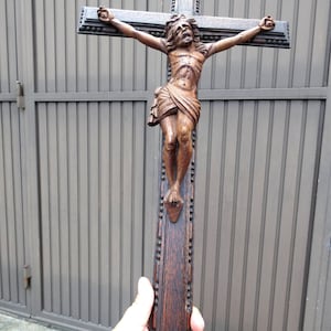 アンティーク フランス製 木彫り 十字架 キリスト 宗教的