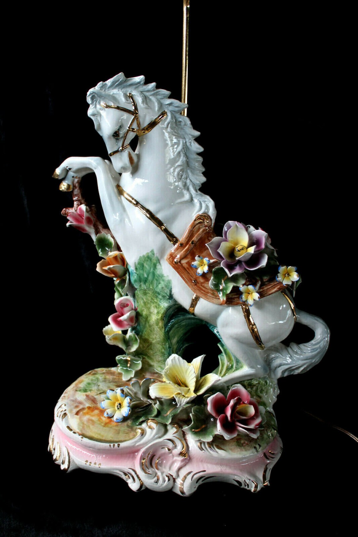 Huge Capodimonte Marked Faience Horse Lamp Majolica Floral Etsy