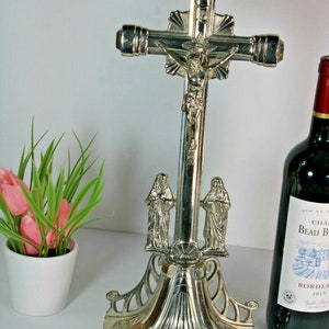 Antique spelter zinc crucifix calvary art deco