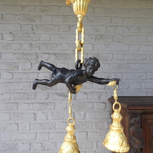 Vintage bronze putti cherub chandelier lamp rare