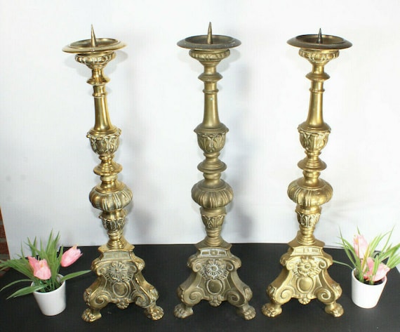 Pair of Antique Brass Church Candle Holders -  Canada