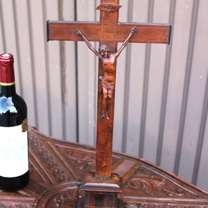 Antique 1800s wood carved crucifix christ corpus religious