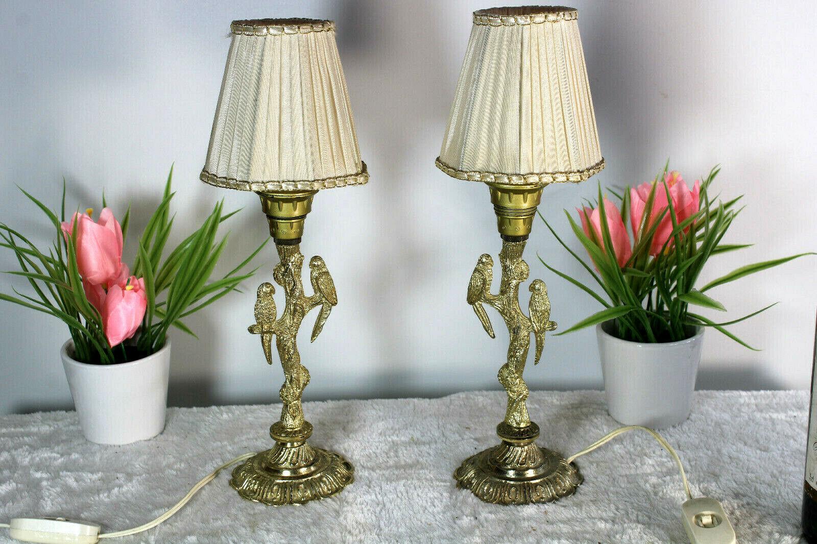 Pair vintage 1970s metal gold gilt parrot bird table lamps