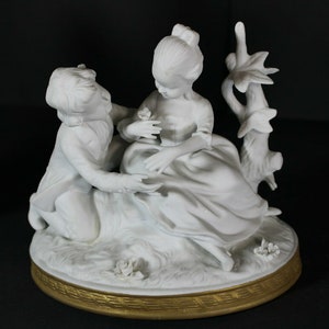 Vintage german unterweissbach marked porcelain bisque statue group romance