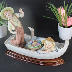 Capodimonte porcelain italian marked statue boat fishing