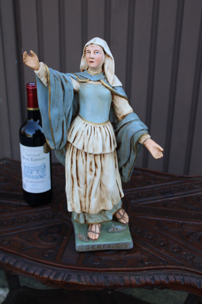 Antique Large Ceramic Chalk Statue of Saint Gertrude Rare Etsy