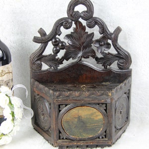 Moulin à boîte sculpté en bois noir allemand antique