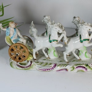 Vintage german porcelain statue carriage horses