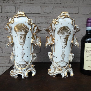 Antique 1900s vieux paris porcelain religious vases
