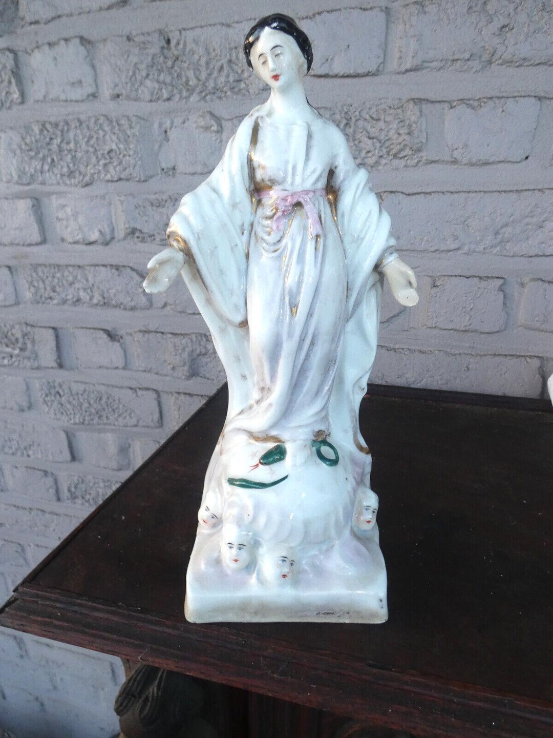 Antique French Paris Porcelain Madonna Figurine Statue Angels Snake - Etsy