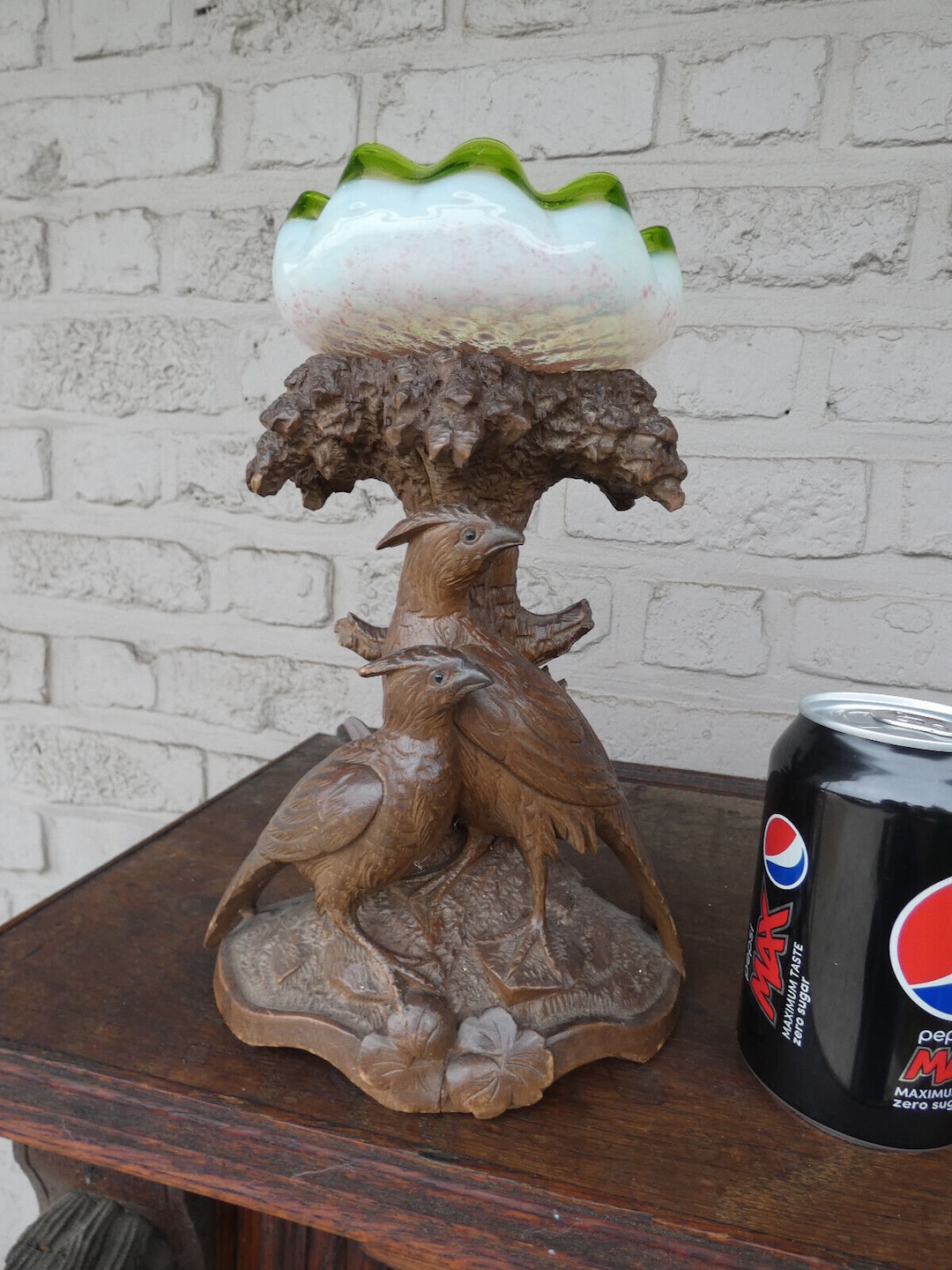 Antique Black Forest Wood Carving Stand Statue Birds Murano Etsy