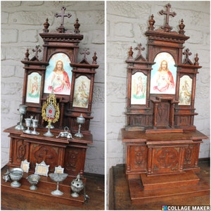 Antique religious home altar wood carved toys rare monstrance chalice 1900s