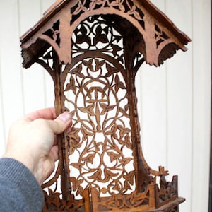 French wood cut 1950 religious wall chapel console for saint statue