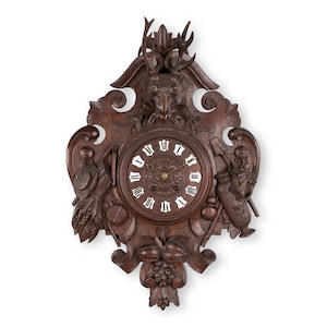 Gran bosque negro tallado reloj de pared reloj de ciervo tema de caza de ciervos