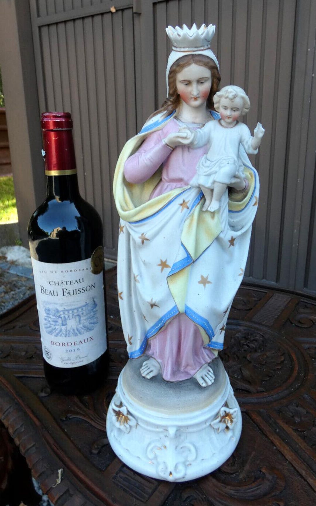 Antique 19thc Vieux Old Andenne Porcelain Bisque Madonna Statue Belgian ...
