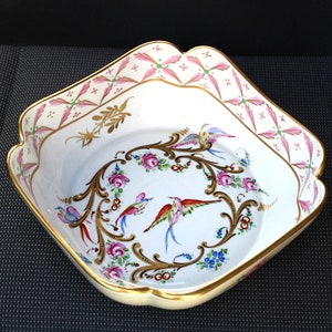 French pillivuyt marked hand paint porcelain centerpiece bowl birds flowers