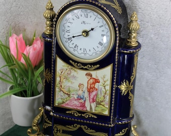 Vintage t limoges kobaltporseleinen tafelklok victoriaanse scène gemarkeerd