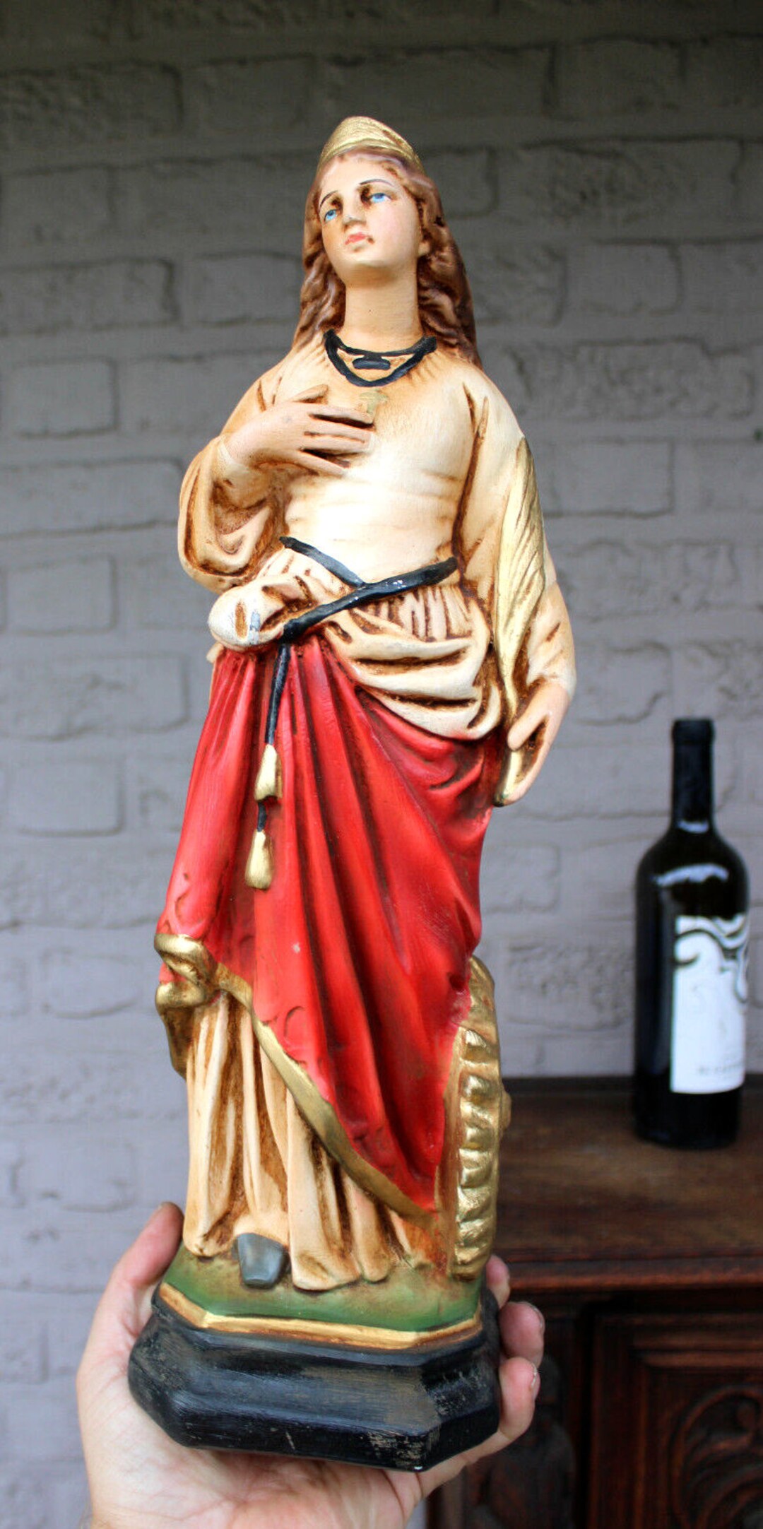 Antique Ceramic Chalk French Saint Catherine Wheel Statue Etsy