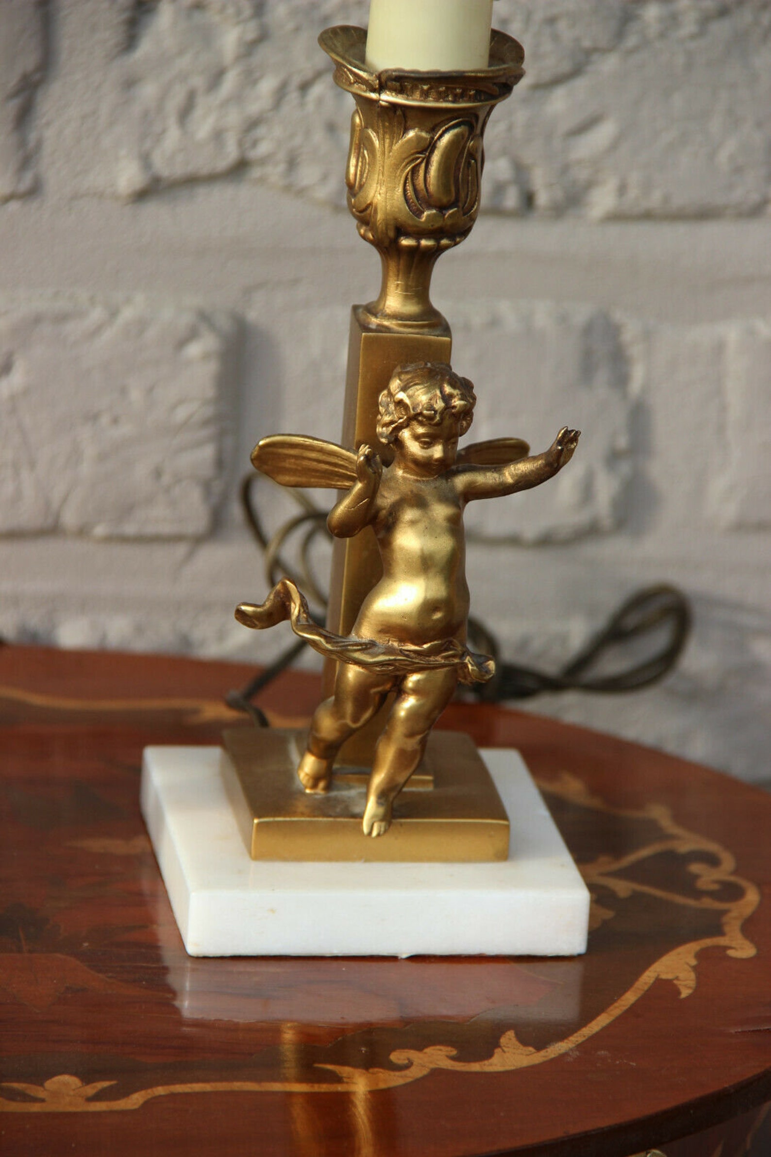 Pair antique bronze putti angels night table lights lamps onyx Etsy