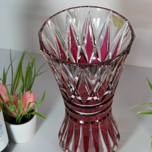 Vintage 1950s top crystal glass vase val saint lambert signed ruby red