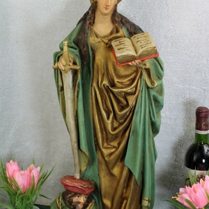 Antique rare french religious church chalkware statue saint catherine