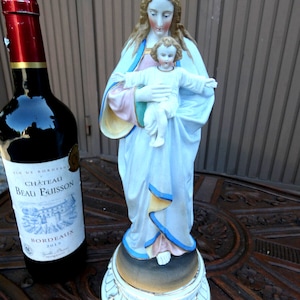 Antiek 19e eeuws vieux oud andenne porseleinen bisque madonna beeld belgisch