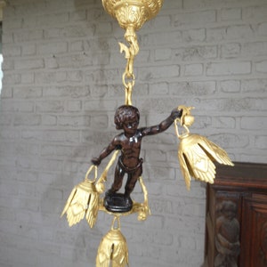 Vintage bronze putti cherub figurine chandelier pendant lamp rare