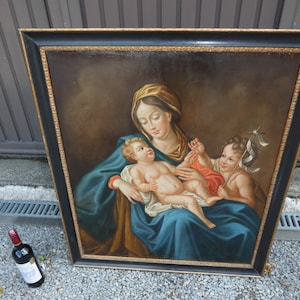 Top peinture sur toile à l&#39;huile italienne antique xl madonna enfant john baptist