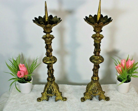 Pair Antique Brass Church Altar Candlesticks Candle Holder -  Canada