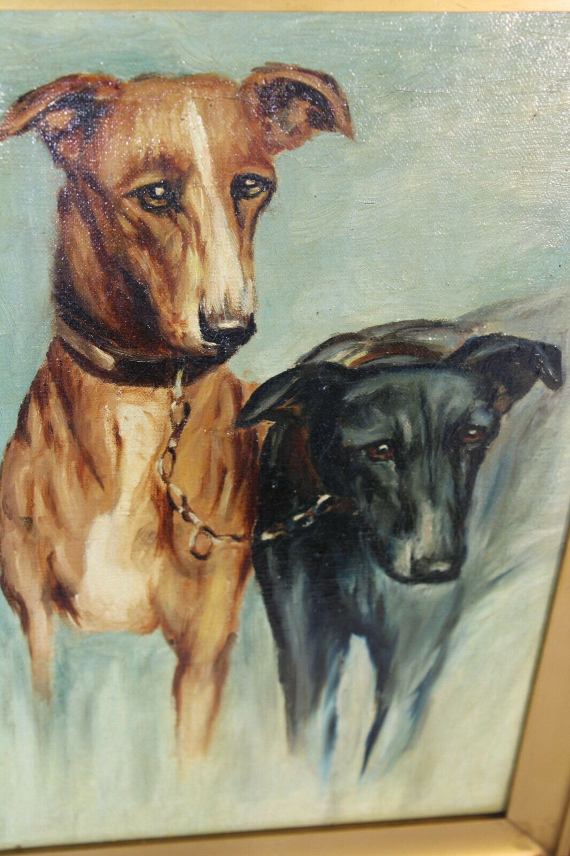 Antike französische Öl Leinwand Malerei 2 Hunde Windhund Etsy