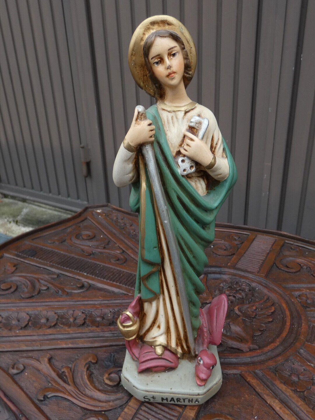 Vintage Chalk Statue of Saint Martha Dragon Figurine Rare Marked - Etsy