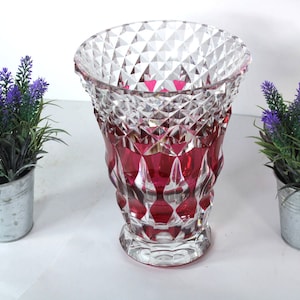 Val saint lambert ruby red crystal glass cut vase signed