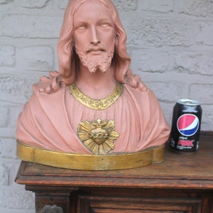 Antique art deco parentani terracotta bust sculpture sacred heart jesus statue