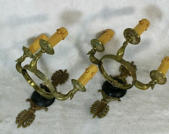 Pair antique french bronze swan empire 3 arm wall lights sconces