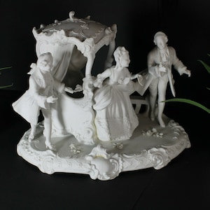 Large german unterweissback bisque porcelain group coach statue figurine