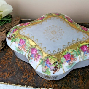Herford large porcelain candy box, fragonard scenes, gemany 1950&#39;s