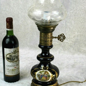 Vintage cobalt blue limoges porcelain table lamp glass shade