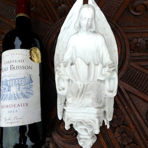 Antique bisque porcelain neo gothic angel holy water  font plaque 19thc