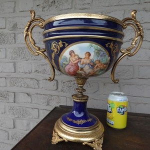 Vintage belgian cobalt blue porcelain centerpiece coupe bowl vase