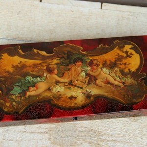 Antique 19thc german paper mache putti cherubs writing box set rare