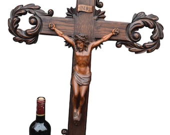 アンティーク　オブジェ　教会　宗教　十字架 アンティーク 大型 30 インチ 木彫り 十字架 宗教 教会 希少