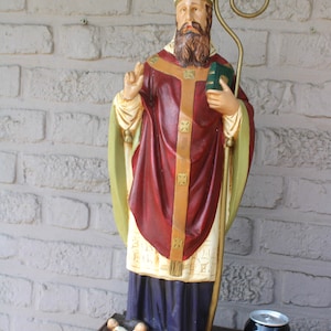 Antique xl ceramic saint nicholas saint bishop statue sculpture religious