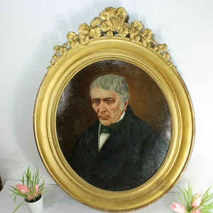 Antiguo 19thc retrato hombre cartón óleo marco de pintura