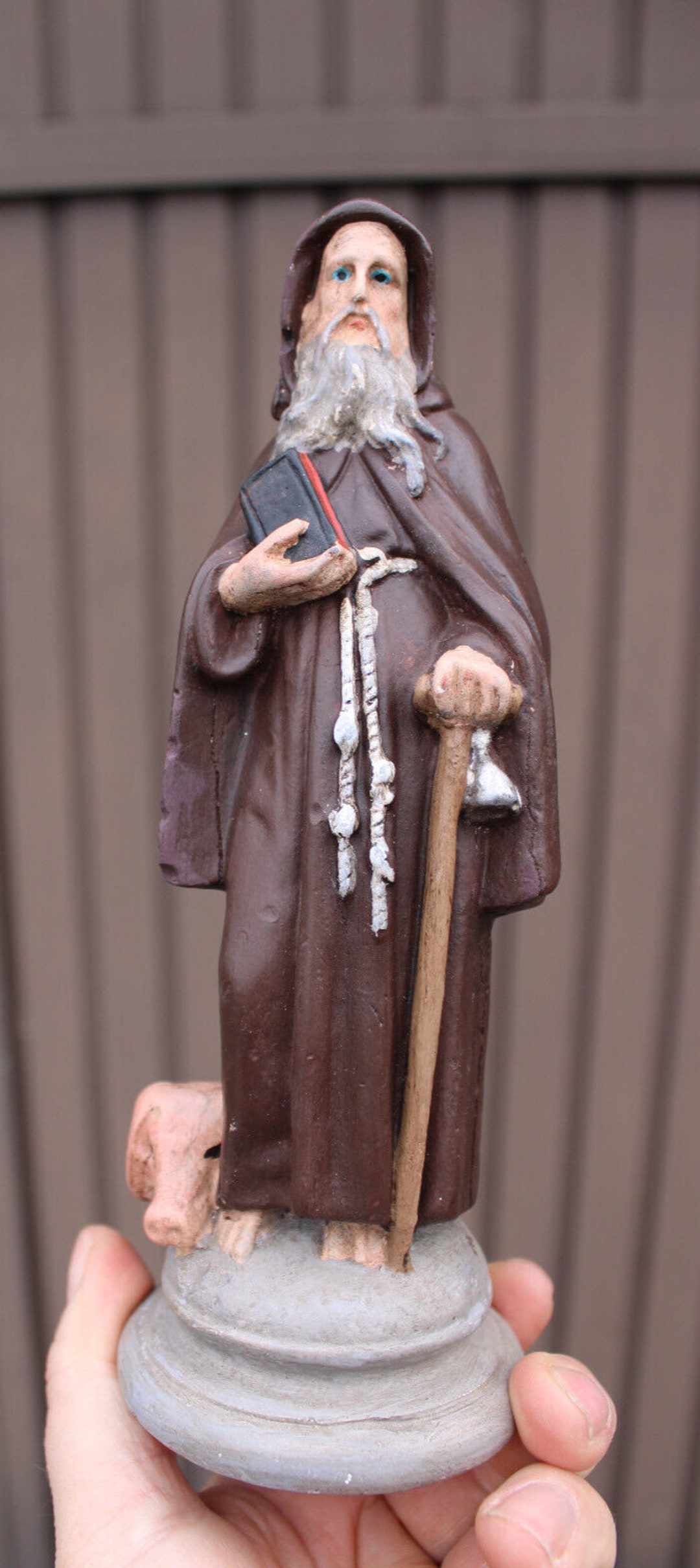 Antique Ceramic Chalk Statue Saint Anthony Abt With Pig Religious Etsy