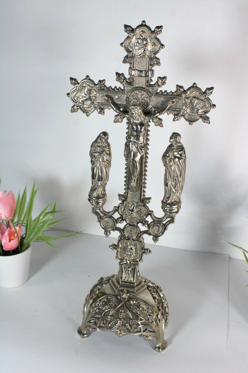 Antique Spelter Zinc Crucifix Calvary Religious Etsy