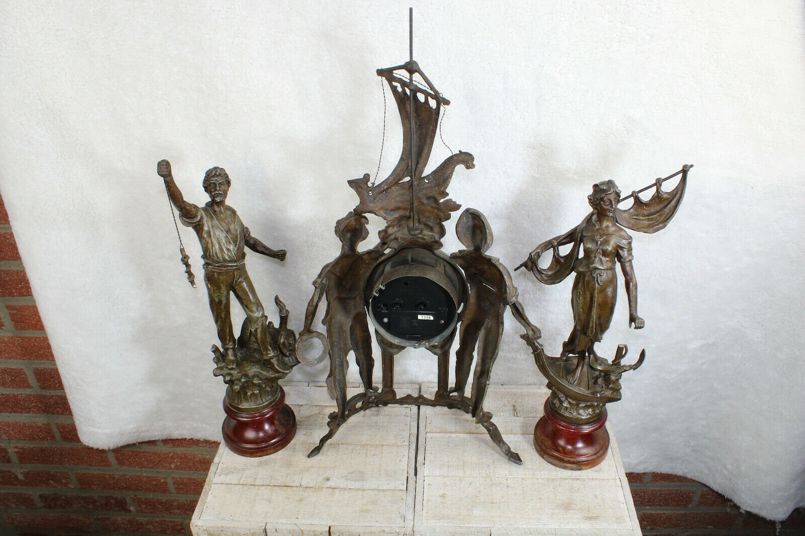 Vintage 1970 French Zinc Spelter Mantel Clock Set Statue Etsy