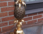 Hollywood regency pineapple table lamp brass chrome attr maison jansen 70s